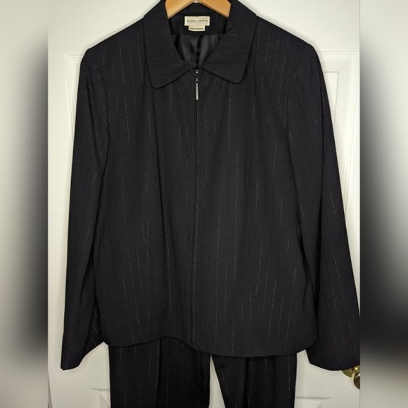 Melrose Studio black polyester pants and zipper front jacket Suit size 14 - Picture 2 of 13